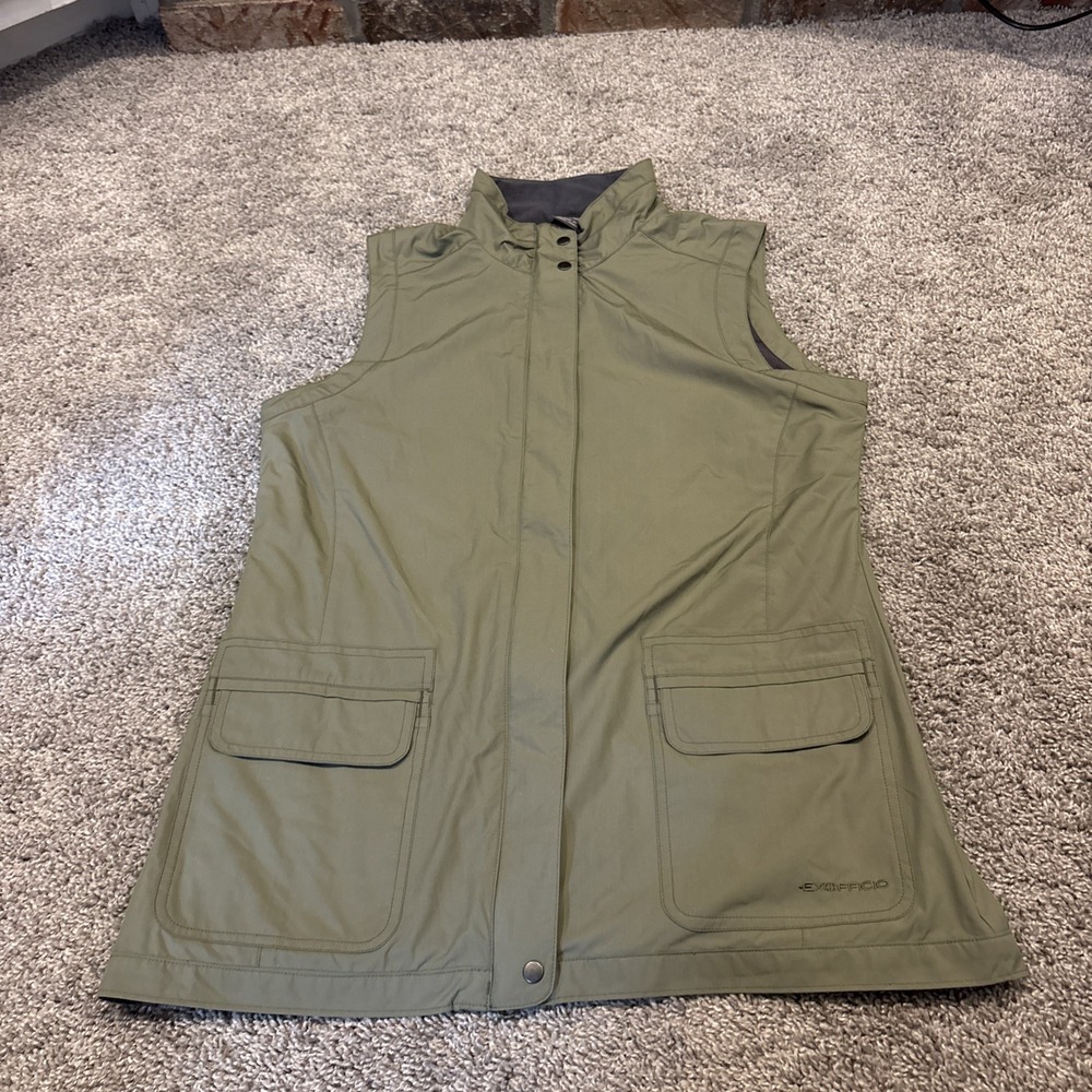 Exofficio Womens Zip Up Vest Size XL Green Lightweight Clima Guard Mesh Lined
